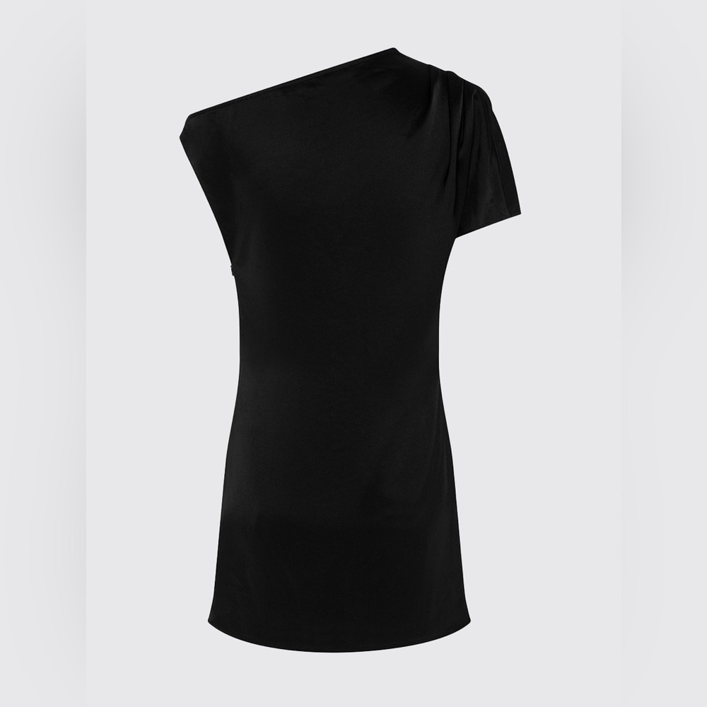 NWT ANNA QUAN ASYMMETRICAL OFF-SHOULDER SATIN MINI BLACK DRESS SIZE 4 - Picture 8 of 14